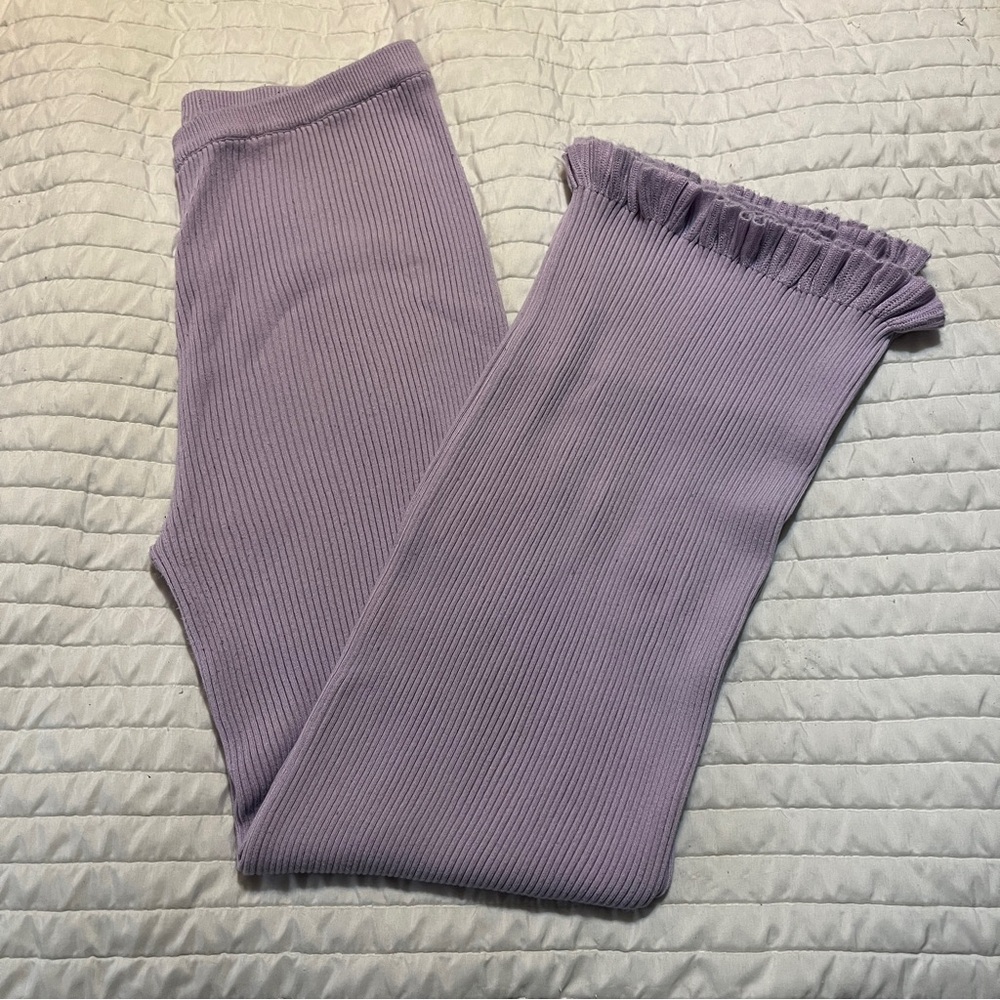 Find Me Now Cleo Ribbed Lavender Ruffle Knit Pants L - Picture 9 of 9